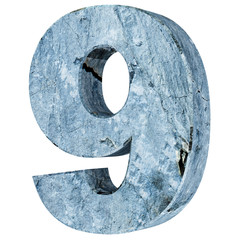 The number nine - 9 from stone. 3D Render Illustration