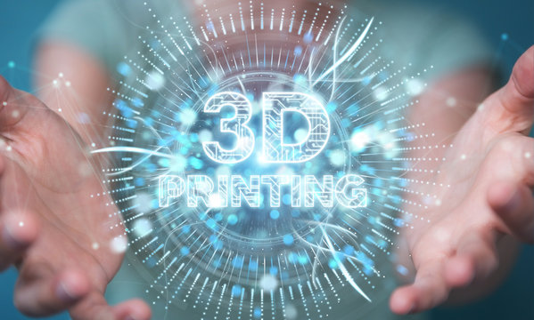 Businesswoman using 3D printing digital hologram 3D rendering