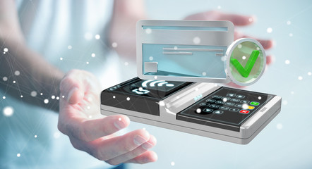 Businessman using contactless terminal payment 3D rendering