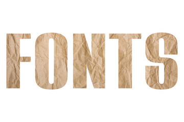 FONTS word with wrinkled paper texture