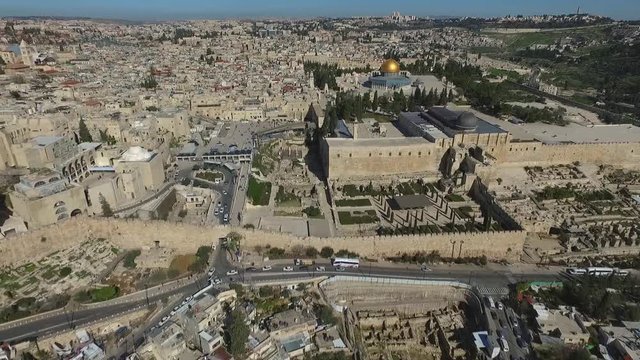 Drone Shot Above Al-Aqsa Mosque On Temple Mount Jerusalem Israel Jewish Muslims