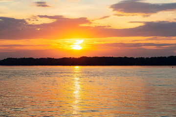 Fototapeta na wymiar Beautiful sunset landscape of Volga river, Russia.