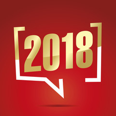 2018 year in brackets gold white red sticker icon