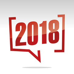 2018 year in brackets white red isolated sticker icon