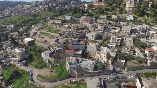 Aerial Fly Jerusalem Alleys Villages And Old City To Temple Mount Western Wall