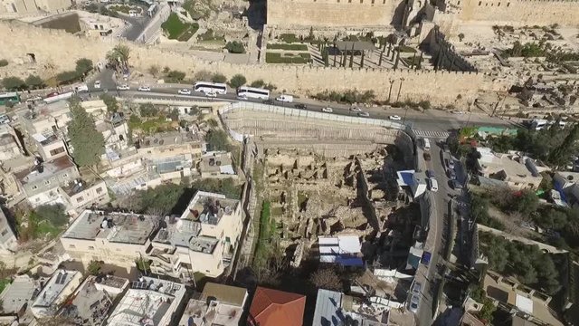 Aerial Fly Jerusalem Alleys Villages And Old City To Temple Mount Western Wall