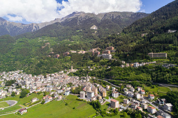 Fototapeta na wymiar Village of Sondalo and Morelli Hospital, Valtellina, Province of Sondrio (Italy)