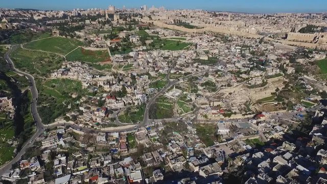 Aerial Fly Jerusalem Alleys Villages And Old City To Temple Mount Western Wall
