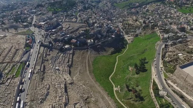 Aerial Fly Jerusalem Alleys Villages And Old City To Temple Mount Western Wall