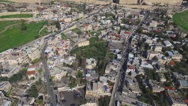 Aerial Fly Jerusalem Alleys Villages And Old City To Temple Mount Western Wall