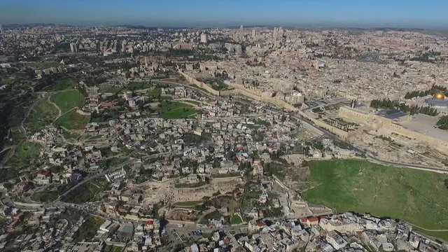 Aerial Fly Jerusalem Alleys Villages And Old City To Temple Mount Western Wall