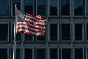 usa flag in new york trump tower building