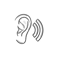 Human ear with sound waves hand drawn outline doodle icon