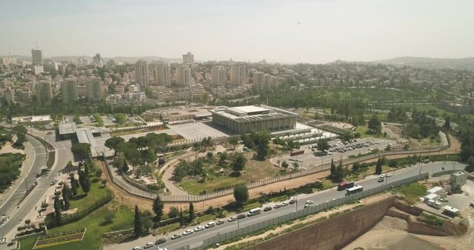 The Knesset Building In Jerusalem, Aerial view of Israel National Legislature Parliament Government. House of Law and Democracy Israeli Parliament house, Capital Jerusalem, Israe