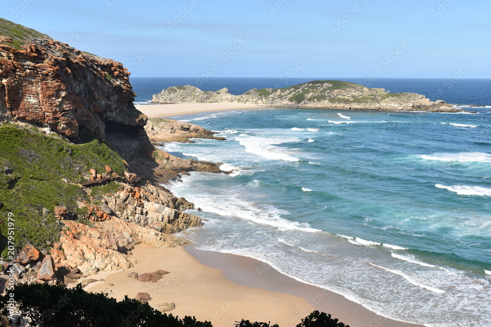 Wall mural Wonderful landscape with the blue beach at the hiking trail at Robberg Nature Reserve in Plettenberg Bay, South Africa