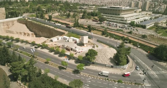 The Knesset Building In Jerusalem, Aerial view of Israel National Legislature Parliament Government. House of Law and Democracy Israeli Parliament house, Capital Jerusalem, Israe