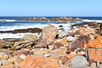 Wonderful landscape with the blue beach at the hiking trail at Robberg Nature Reserve in Plettenberg Bay, South Africa
