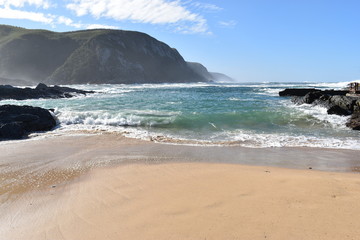 Mountainous Landscape with the beautiful beach at Tsitsikamma National Park in South Africa