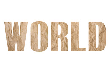 WORLD word with wrinkled paper texture