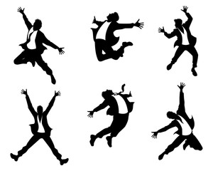 Silhouettes of men in jump