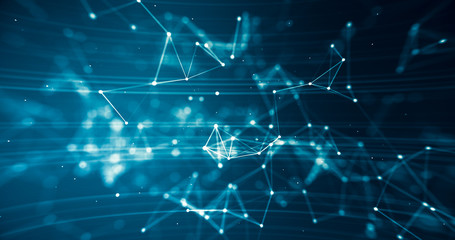 Abstract futuristic shape polygonal with connecting dots and lines. Future concept dark background. Computer generated 3d rendering