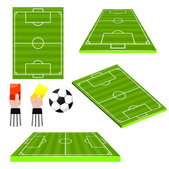 Soccer football fields different view sides vector objects.