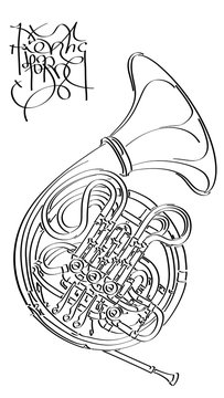 Vector abstract illustration drawing of French horn.