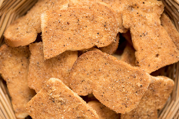 black pepper bread in basket