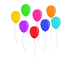 Set fly flat colors balloons isolated on white background