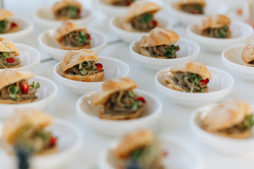 delicious cold snacks catering at the wedding party