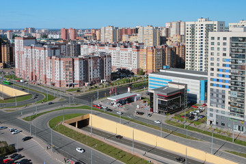 Two-level crossing of streets and city. Kazan, Russia