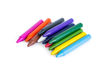 Colorful wax crayons isolated on white background. clipping path