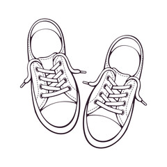 Doodle of pair textile sneaker with rubber toe and loose lacing