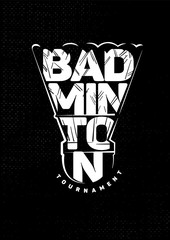 Badminton shuttlecock. Lettering black and white emblem