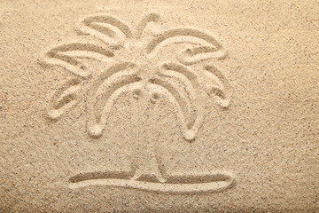 Palm tree drawn on beach sand