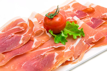 marble dish with raw ham