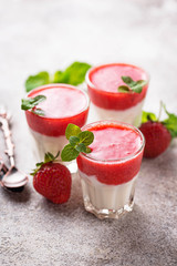 Delicious dessert panna cotta with strawberry