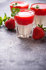 Delicious dessert panna cotta with strawberry