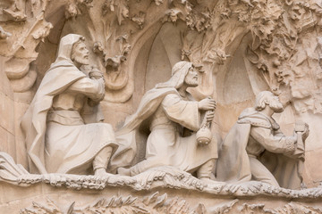 Fototapeta na wymiar BARCELONA, SPAIN - MARCH 19, 2018: cathedral statue designed by Gaudi, which is being built since 19 March 1882