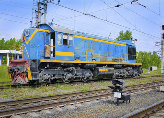 Freight locomotive on the rails