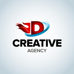 Fire Letter D logo template. Burning flame design element vector illustration. Corporate branding identity. Creative Fire logotype template. Isolated vector illustration.
