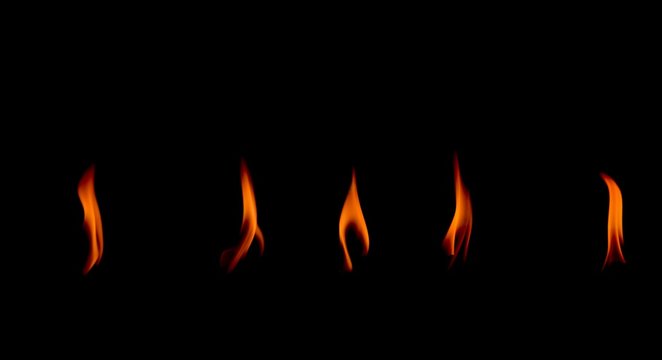 Fire flames collection isolated on black background