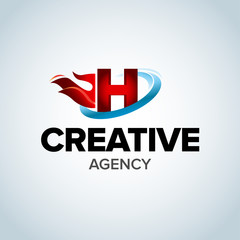 Fire Letter H logo template. Burning flame design element vector illustration. Corporate branding identity. Creative Fire logotype template. Isolated vector illustration.