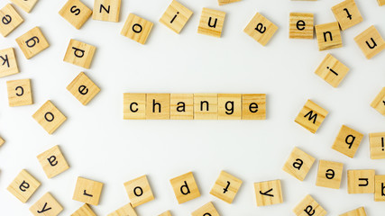 wooden alphabet words "change" on white background.  - for yourself concept.