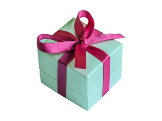 Gift box with ribbon isolated on white background. Surprise present concept.