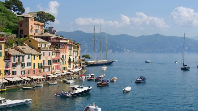 portofino lagoon on Tigullio gulf - Italian riviera panning - Liguria - Italy