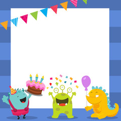 Birthday Template With Cute Monsters