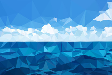 view of the ocean and clouds, triangulation, mosaic