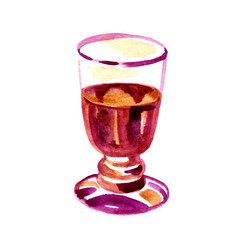 Red wine in a glass isolated on white background. Watercolor hand drawn illustration.