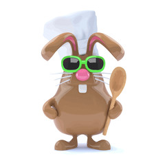 Vector 3d Funny cartoon chocolate Easter bunny rabbit dressed as a chef